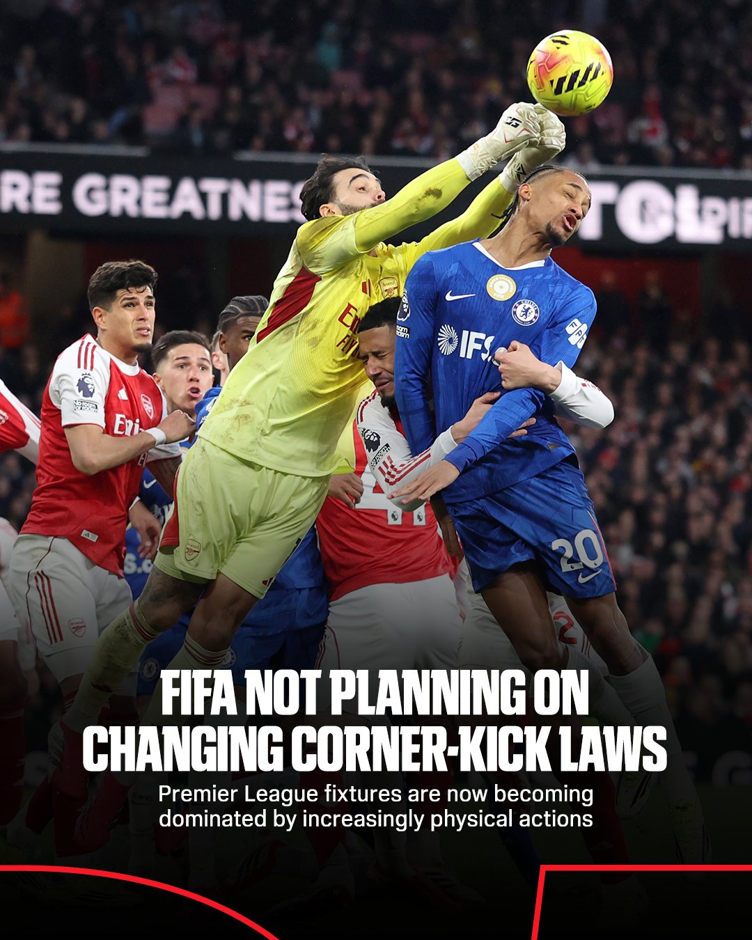 开云入口-ESPN：FIFA没有出台新规限制角球推搡，认为目前情况并不严重